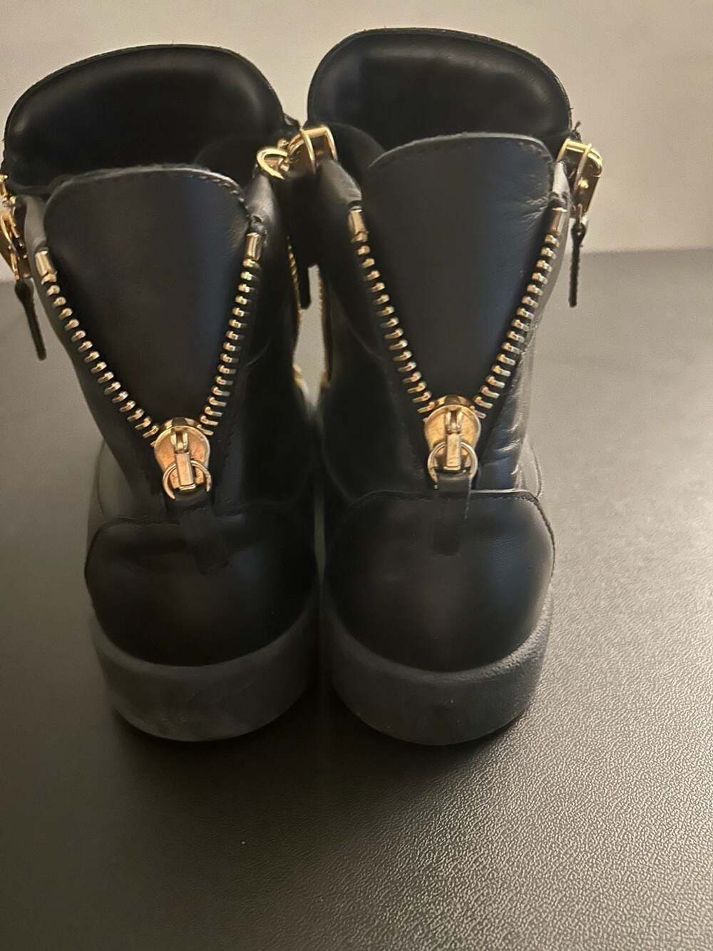 Giuseppe Zanotti Black Leather Gold Chain High Top Sneakers - Picture 3 of 7